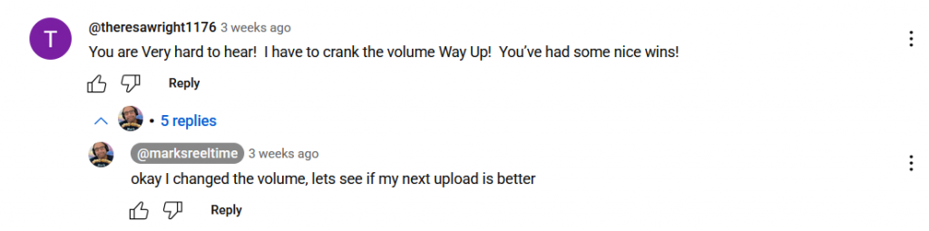 Audience comments complaining about audio